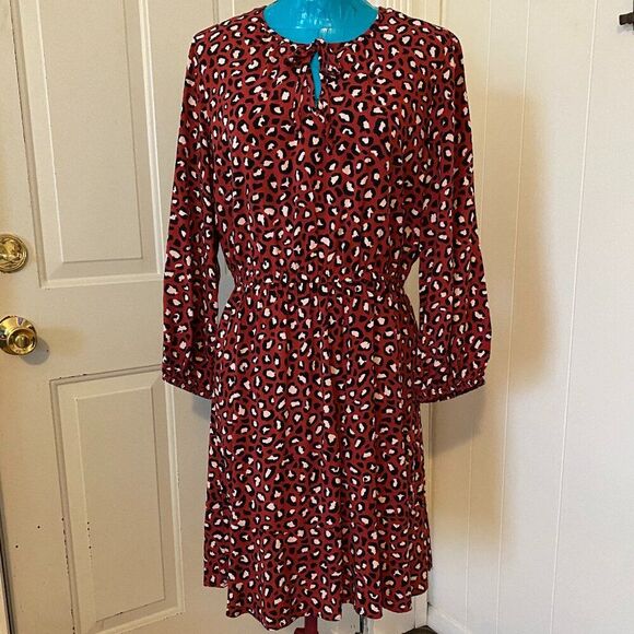 Old Navy Boho Animal Print 100% Rayon Long Sleeve Womens Dress Size L - Picture 1 of 10